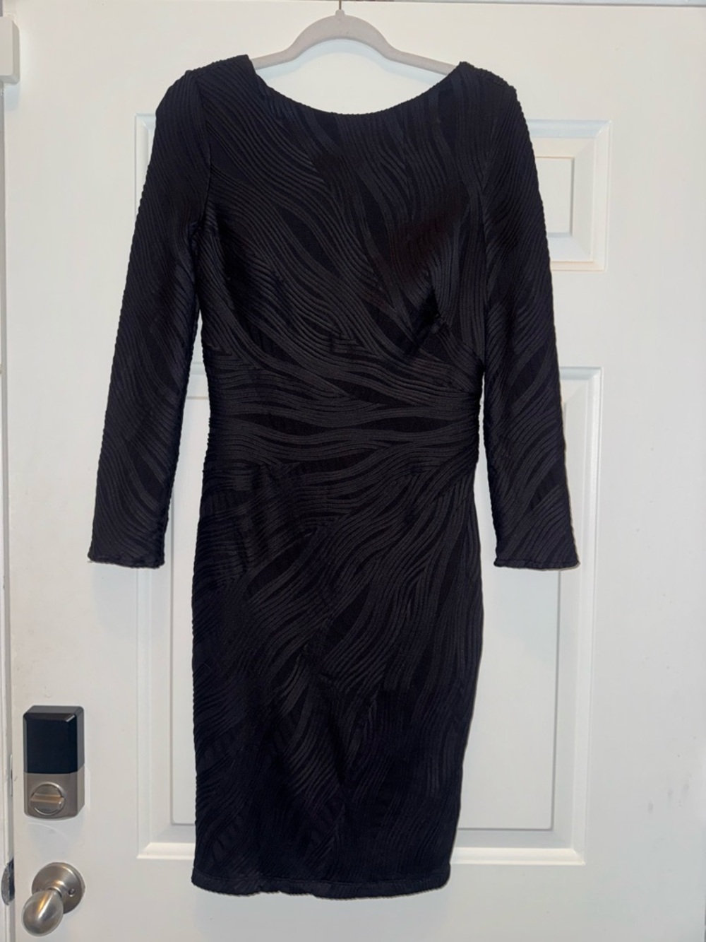 Jovani Black Textured Long-Sleeve Sheath Dress